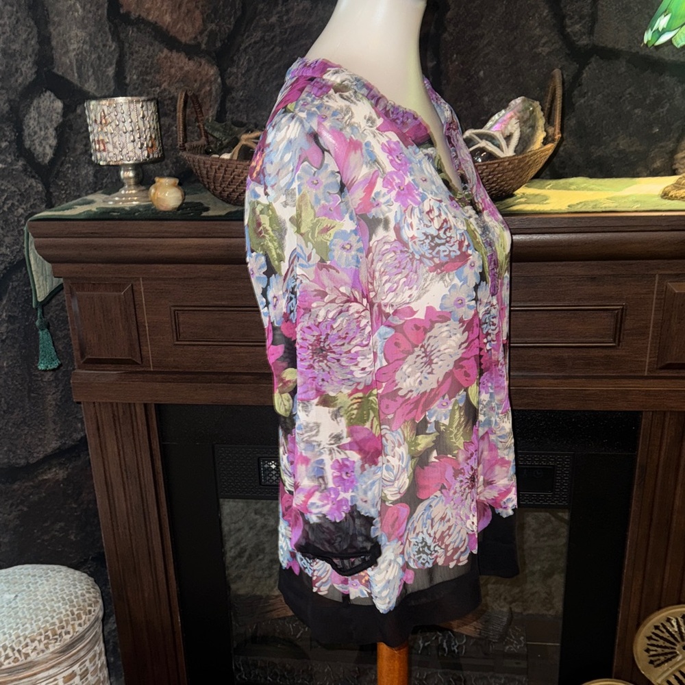 Charter Club Size 10P 10 Petite sheet  Floral Blouse - Pink, Purple, Black top - Picture 4 of 8